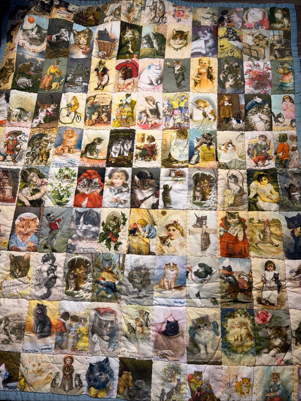 Victorian Trading Co Cat lovers Victorian Postcards Quilt throw blanket 50”X 60”